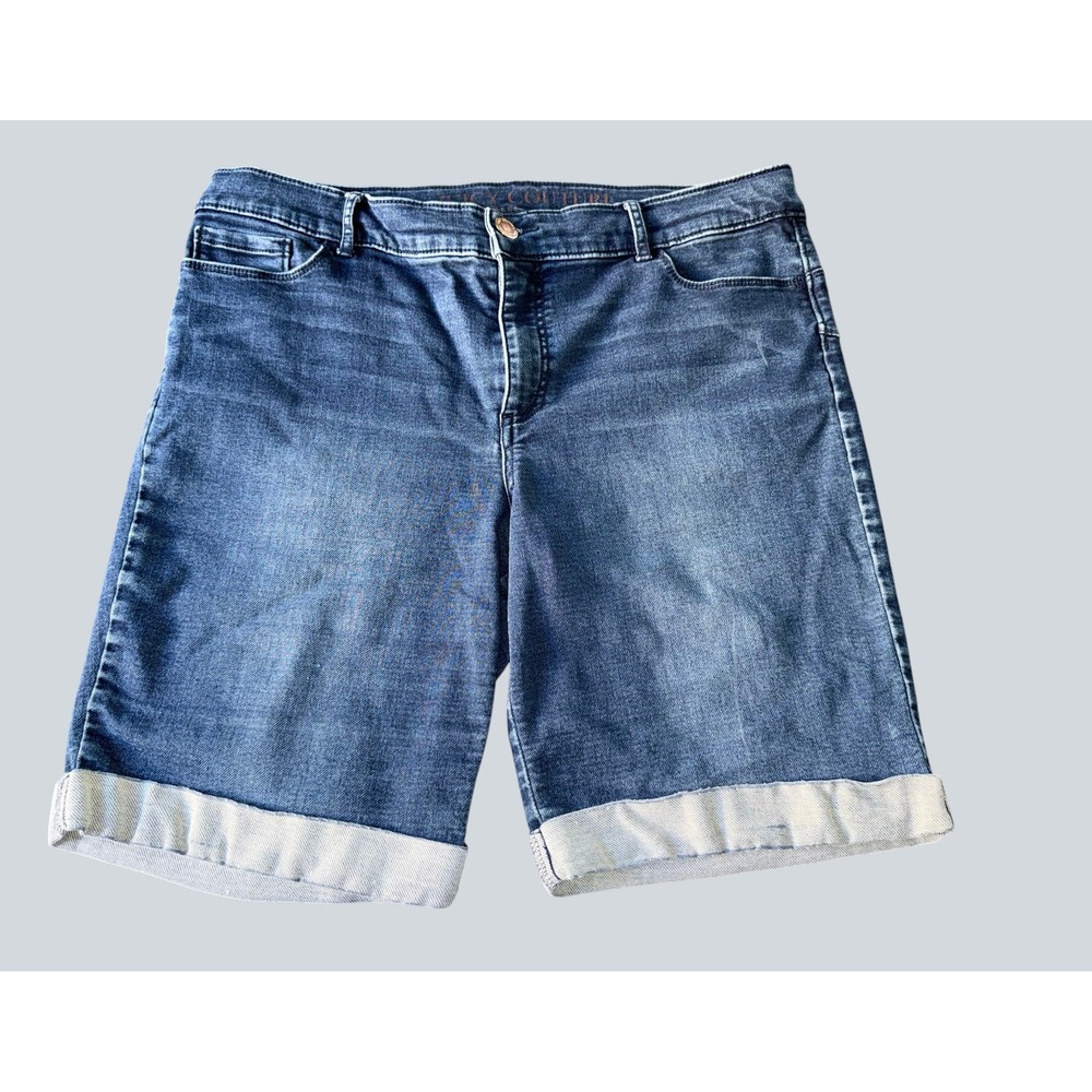 Juicy Couture Womens Size 16 Bermuda Shorts Denim Cuffed Stretch Y2K‎ Blue